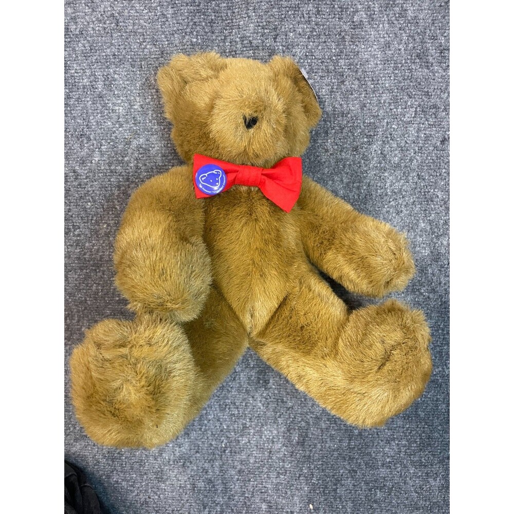 THE VERMONT TEDDY BEAR CO. Brown 14" Plush Bear With Red Bow & Pin